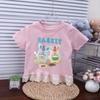 Verano 2025 Nuevo Estilo Dibujos Animados Dulce y Elegante Estampado Niñas Bebé Niños Camiseta de Encaje de Manga Corta Tops para Ropa Exterior t
