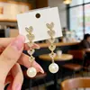 Aretes con Diseño Único, Hojas en Forma de Corazón, Estilo Coreano, Aretes Largos Colgantes de Moda, Aretes de Botón con Perlas Sintéticas en Forma de Corazón para Mujer