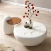 Mesa de Centro Oval Cor Creme para Sala de Estar, Tamanho Pequeno, Resistente a Arranhões de Gato, Minimalista Moderno, Luxo Leve, Mesa de Centro Pequena Modelo Novo