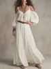 Vestido de Vacaciones de Color Sólido con Tirantes Cruzados para Mujer 2026, Nuevo Estilo Europeo y Americano, Vestido Largo Ajustado con Hombros Descubiertos y Detalles de Volantes
