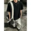Camiseta Masculina de Verão Preta Estilo Americano com Tachas, Manga Curta e Ombreiras, Apresentando um Design Cool e de Alta Qualidade