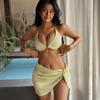 Comercio Exterior Europeo y Americano Transfronterizo Bikini Popular Traje de Baño de Cuadros Pequeños Escote Halter con Cordones Estilo Lindo Sexy Traje de Baño de Tres Piezas