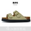 Maburon Primavera y Verano Retro Perezoso Planos Cuero Mate Birkken Corcho Pantuflas Una Palabra Altura Aumentada Playa Birkken Medias Pantuflas
