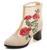 Botas Individuales Botines Zapatos de Tela Bordados Primavera y Otoño Tacones Altos Terciopelo Lona Tacón Ancho Talla Grande Botines