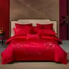 Juego de Algodón para Boda de 100 Hilos Juego de Cuatro Piezas Celebración de Boda Cubre Edredón de Algodón Puro Sábana Textil para el Hogar Ropa de Cama Rojo Rojo Boda
