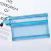 Bolsa de arquivo com zíper de malha de nylon transparente, bolsa dupla para armazenamento de dados de provas de estudante, bolsa para tutoriais com logotipo impresso