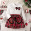 Conjunto de Dos Piezas para Niña Otoño 2026 Transfronterizo con Top de Cuello Volante + Falda Corta de Retazos con Parches de Corazón a Cuadros