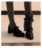 Versión de piel de vaca~zapatos Mary Jane de punta redonda y tacón grueso con lazo, zapatos de tacón alto sin cordones, mocasines de suela gruesa