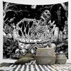 Tapiz de tela con fondo de calavera en blanco y negro con explosiones transfronterizas, ambiente moderno, decoración de habitación de Halloween, tela para mesita de noche