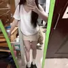 Camiseta Blanca Sencilla de Cuello en V para Mujer Verano Casual Versátil Chic Estilo Hong Kong Holgada Elegante Ajustada Algodón Puro Manga Corta