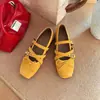 Sapatilhas deslumbrantes com tiras cruzadas para mulheres, sapatos Mary Jane com laço estilo francês, sapatos de salto baixo foscos com bico quadrado raso