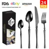 Juego de Cubiertos de Acero Inoxidable para Viajes Internacionales de Amazon, Diseño de Cintura Delgada, Juego de 4 Piezas de Cuchillo para Bistec, Tenedor, Cuchara y Cucharita de Té