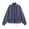Moda feminina europeia e americana transfronteiriça ZA, popular no AliExpress, camisa listrada casual e versátil com gola alta