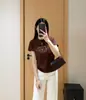 Camiseta Casual Retro Americana com Estampa de Letras de Manga Curta com Design nos Ombros e Top Slim Fit para Mulheres Primavera M0310D