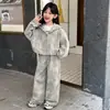 Conjunto de Ropa para Niña Primavera 2026 Nuevo Moderno Sudadera con Capucha y Pantalones de Pierna Ancha Conjunto de Dos Piezas Chándal de Algodón
