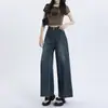 Jeans Americano Retro de Perna Larga para Mulheres Verão 2025 Novo Petite Cropped Cintura Alta Solto Reta Calças