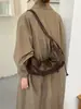 Bolso de hombro cruzado de cuero suave plisado de gran capacidad estilo retro ins coreano, estilo perezoso, casual, versátil, con cierre de cuerno