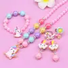 Conjunto de collar y pulsera para niños, lindo unicornio de dibujos animados, collar para niñas, joyería de cuentas para estudiantes