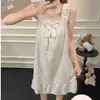 Vestido Midi de Algodão Nuvem Novo de Verão com Cinto Removível, Decoração de Laço Borboleta Acolchoado, Roupa de Casa, Roupa Externa, Vestido Pijama