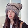 Gorro de Peluche Cálido con Orejas de Oso Lindo de Invierno para Mujer, Gorro Frío con Protección para las Orejas, Gorro de Punto Esponjoso para Adelgazar la Cara
