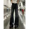 Calça Jeans Masculina Gradiente Preto Outono Estilo Americano High Street Calças de Comprimento Estendido para Pessoas Altas Calças Retas Emagrecedoras com Leve Flare