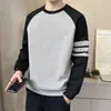 Sudadera de Patchwork Otoñal de Color Contrastante Moda Masculina Estilo Coreano Versátil Casual Rayada Ropa de Pareja Top de Cuello Redondo de Manga Larga