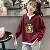 Blusa casual versátil de manga comprida para meninas, estilo waffle, falsa peça dupla, para primavera e outono, nova