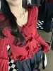 Nuevo Suéter de Punto con Cuello Volante Blanco para Mujer Otoño Manga Larga Adelgazante Vintage