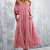 Colección Nueva Primavera/Verano 2026 Wish Sitio Independiente Ebay Bestseller Clásico Vestido a Cuadros Off-Shoulder con Dobladillo Amplio para Mujer
