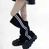Estilo esportivo retrô, padrão de barra dupla, modelagem solta, perna larga, polainas casuais Y2K, meias grossas e estilosas para mulheres
