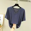 Camiseta de Manga Corta de Modal para Mujer Verano Nuevo Talla Grande Cuello en V Capa Base Holgada Adelgazante Color Sólido Estilo Coreano Top