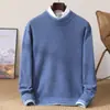 Suéter 100% lã pura para homens, suéter de base de malha com gola redonda de caxemira, suéter pullover para o outono e inverno, transfronteiriço
