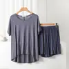Traje de modal de manga corta para mujer, verano, nuevo, suelto, adelgazante, casual, talla grande, cómodo, conjunto de dos piezas para casa