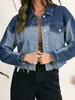 Tamanho Europeu [Cruzamento de Fronteiras Feminino] Nova jaqueta jeans patchwork não elástica feminina para todas as estações