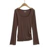 Nuevos Tops de Mujer Primavera y Verano 2025 que Resaltan la Figura, Cuello Cuadrado Elástico, Mangas de Campana, Pliegues Laterales, Camiseta con Abertura, Casual