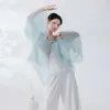 Cardigan de punto clásico, cuello en V abierto al frente, mangas anchas, estilo chino nuevo, conjunto de práctica de gasa fluido, top de entrenamiento de danza china