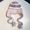 Sombrero de Lana con Costuras a Rayas de Otoño e Invierno para Niños con Forro Polar Grueso Cálido Protector de Orejas para Cabeza Grande Gorro de Punto Lei Feng Rojo