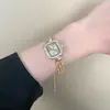 Reloj de Cuarzo Cuadrado con Incrustaciones de Diamantes Estilo Lujo Ligero, Reloj de Diseño Moderno y Elegante, Reloj con Pulsera Desplegable