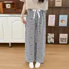 Calças de pijama de seda de algodão feminino Primavera e verão Nova Internet Popular Cintura alta Calças de perna larga Roupa externa Primavera e outono Tamanho grande Calças de ar condicionado doméstico