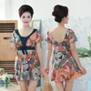 Maiô feminino de peça única para meia-idade e idosos, conservador, de manga curta, modelador, que cobre a barriga, tamanho grande, para meninas com sobrepeso leve, estilo saia de mãe, traje de banho para fontes termais