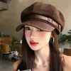 Boina de Cuero Marrón con Visera para Mujer Primavera Otoño Retro Maillard Adelgazante Octogonal Sombrero Circunferencia de Cabeza Grande Newsboy Sombrero de Pintor