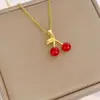 Collar de Mujer Casual y de Alta Gama de Nicho Diseño Geométrico de Gema de Cereza Cadena Larga para Clavícula Collar Versátil para Mujeres