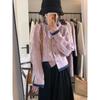 NUNBAI Suéter Abrigo de Punto Suave y Cera Color de Contraste para Mujer Otoño e Invierno Nuevo Casual Hebilla Rosa Top de Punto Holgado