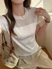 Camiseta de Malla de Doble Capa de Manga Corta para Mujer, Ropa Interior de Verano, Diseño de Cuello Redondo, Estilo Coreano Hueco, Top Básico Sencillo de Corte Ajustado