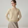 Suave e elegante~ suéter de cashmere 100% puro estilo minimalista para mulheres, gola redonda, punhos de renda, corte solto, macio e confortável, malha versátil