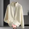 Moda Masculina Nova Outono/Inverno 2026 Suéter Cardigan Gola Alta Tricô Masculino Cor Sólida Jaqueta Casaco Gola Alta