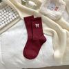 Outono e Inverno Meias Novas Angorá Vermelhas de Meia-Panturrilha Doce Ins Trendy Laço Meias de Algodão Femininas Listradas Meias Versáteis para Mulheres