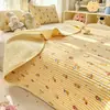 Capa de cama dupla camada de gaze estampada com padrão de nuvem de desenho animado, adequada para todas as estações, lençol acolchoado espesso, tapete de tatami antiderrapante, conjunto de três peças