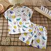 Conjunto de Pijama Infantil Manga Curta Roupa de Casa Roupa de Ar Condicionado para Bebê Meninos e Meninas Tamanho Pequeno e Médio Roupas de Verão Algodão Slub Fino