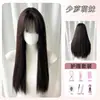 Perucas ZelanShao Luo Menina SuaveCor Chá PretoLolita Rabos de Cavalo Duplos Cabelo Longo Liso Peruca Completa Natural